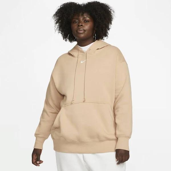 Nike Plus Mini Swoosh Oversized Pullover Hoodie in Hemp Brown