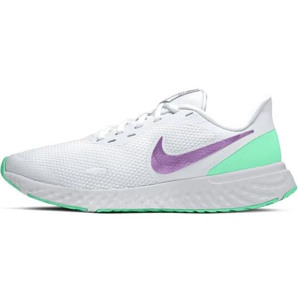 Nike Revolution White/Green Women's Running Shoes, Size: 5