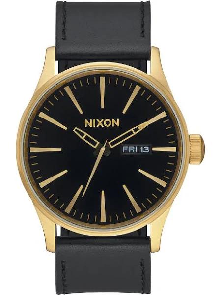 Nixon Sentry Leather Watch - Gold Black