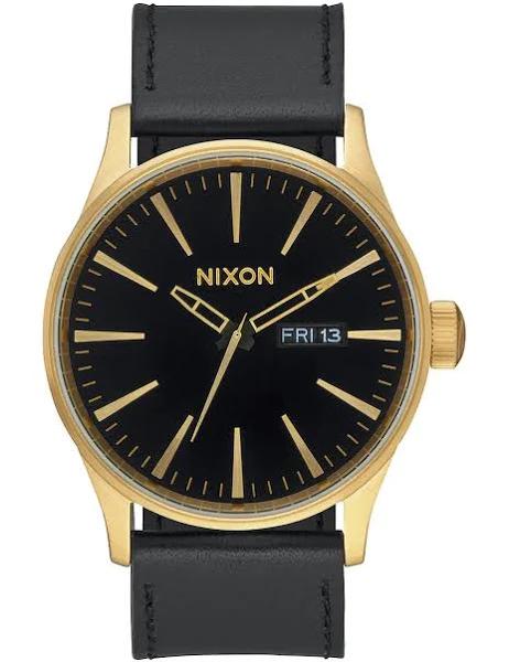 Nixon Sentry Leather Watch - Gold/Black