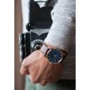 Nixon Sentry Leather Watch - Polished Gold/Navy Sunray