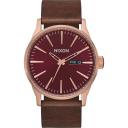 Nixon Sentry Leather Watch - Polished Gold/Navy Sunray