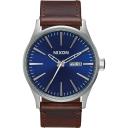 Nixon Sentry Leather Watch - Polished Gold/Navy Sunray