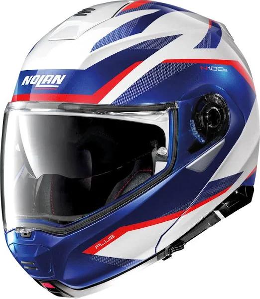 Nolan N100-5 Plus Overland N-COM Helmet, white-red-blue, Size 2XL