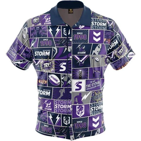 NRL Fanatics Button Up Polo Shirt - Melbourne Storm - Rugby League