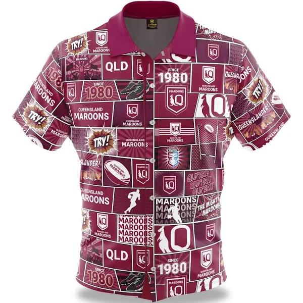 NRL Fanatics Button Up Polo Shirt - Queensland Maroons - Rugby League - Qld XL