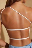 One Shoulder Open Back Crop Top in White, 10
