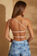 One Shoulder Open Back Crop Top in White, 10