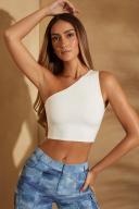 One Shoulder Open Back Crop Top in White, 10