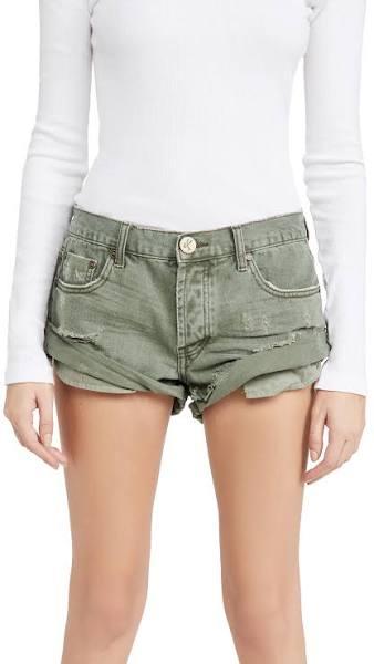 One Teaspoon Womens Super Bandits Denim Shorts Kahki Size 22