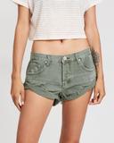 One Teaspoon Womens Super Bandits Denim Shorts Kahki Size 24