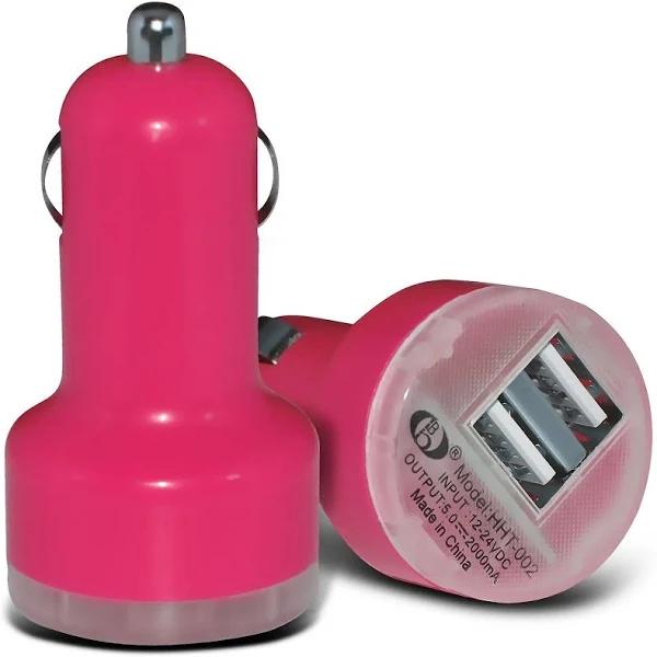 ONX3 LG G2 / G2 Lite Hot Pink Twin Port USB Mini Bullet in Car Charger Adapter