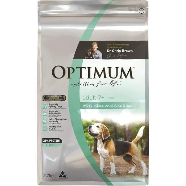 Optimum Adult 7+ Chicken Vegetables Dry Dog Food 2.7kg Bag 4 Pack