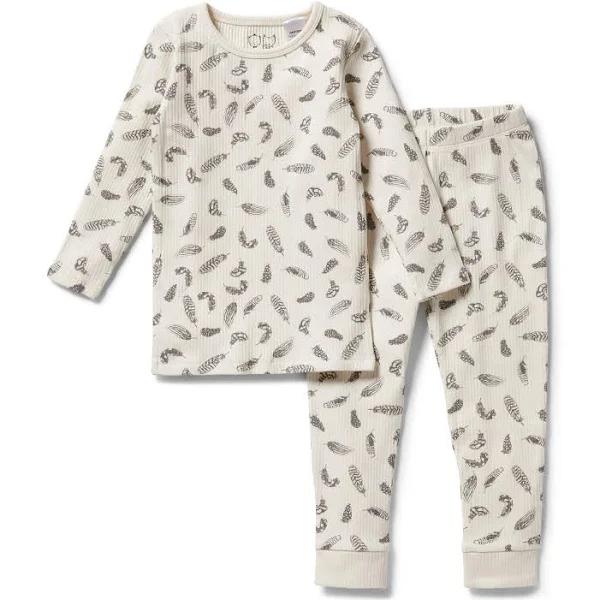 Organic Rib Long Sleeve Pyjamas Tiny Feather / Organic Cotton Rib / 4 | Wilson + Frenchy