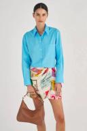 Oroton Poplin Long Sleeve Shirt Lake, 100% Cotton