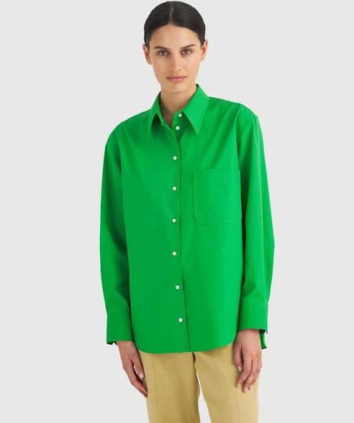 Oroton Women's Poplin Long Sleeve Shirt in Meadow, Size 10, 100% Cotton