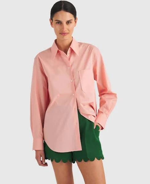 Oroton Women's Poplin Long Sleeve Shirt in Primrose, Size 12, 100% Cotton