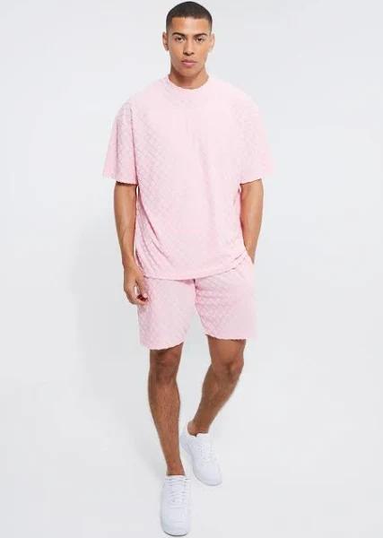 Oversized Diamond Towelling T-Shirt & Short Set