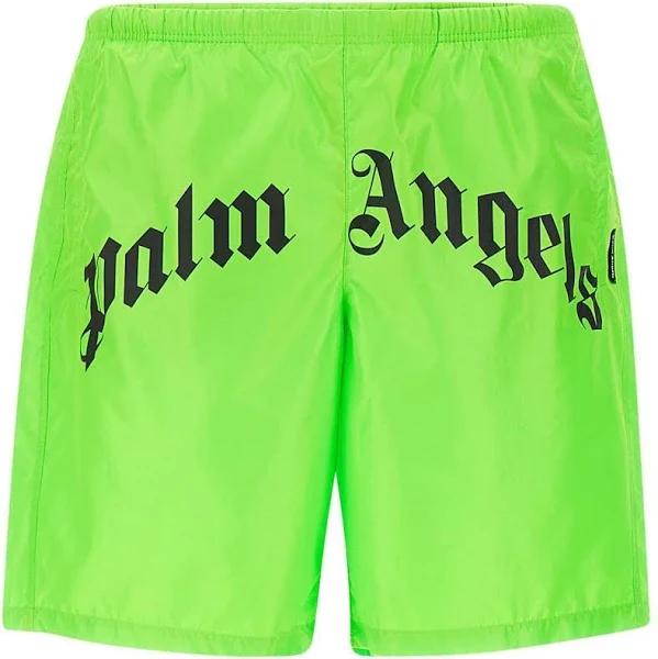 Palm Angels Curved Logo Bold Swim Shorts Green
