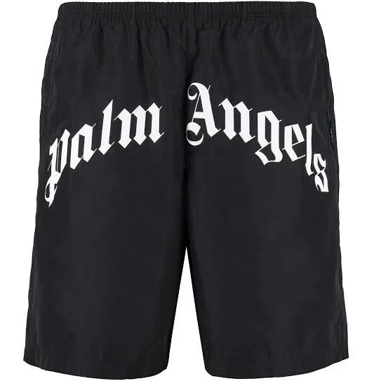 Palm Angels Curved Logo Swim Shorts Black . Size L
