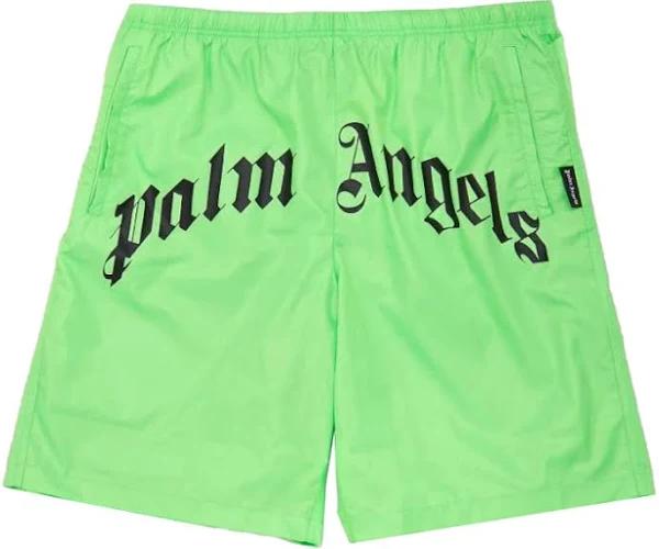 Palm Angels Logo Print Swim Shorts Green