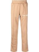 Palm Angels Mens Beige White Classic Logo-Print Jersey Jogging Bottoms XL