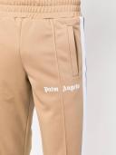 Palm Angels Mens Beige White Classic Logo-Print Jersey Jogging Bottoms XL