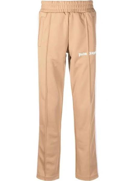 Palm Angels Mens Beige White Classic Logo-Print Jersey Jogging Bottoms XL