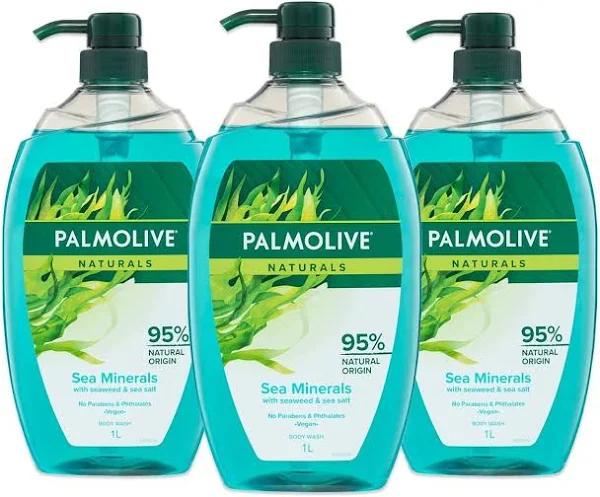 Palmolive Naturals Body Wash 3L (3x1L), Sea Minerals With Seaweed and Sea Salt, Soap Free Shower Gel, No Parabens Phthalates or Alcohol