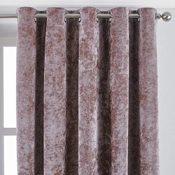 Paoletti Verona Crushed Velvet Eyelet Curtains Blush 46in x 54in