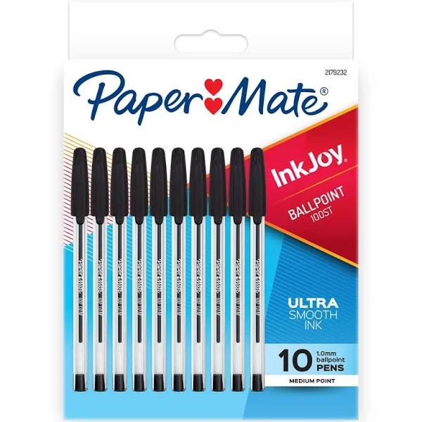Paper Mate Inkjoy Capped Ballpoint Pen 10 Pack - Black
