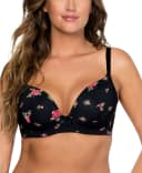 Parfait Casey Contour Plunge Bra - Black W/Rose Print - 22DD