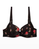 Parfait Casey Contour Plunge Bra - Black W/Rose Print - 22DD
