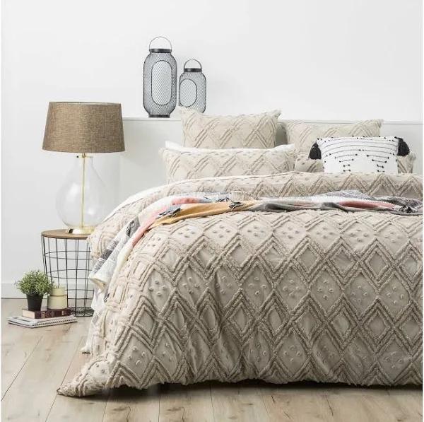 Park Avenue Medallion Cotton Vintage Washed Tufted Quilt Cover Set - Stone Super King