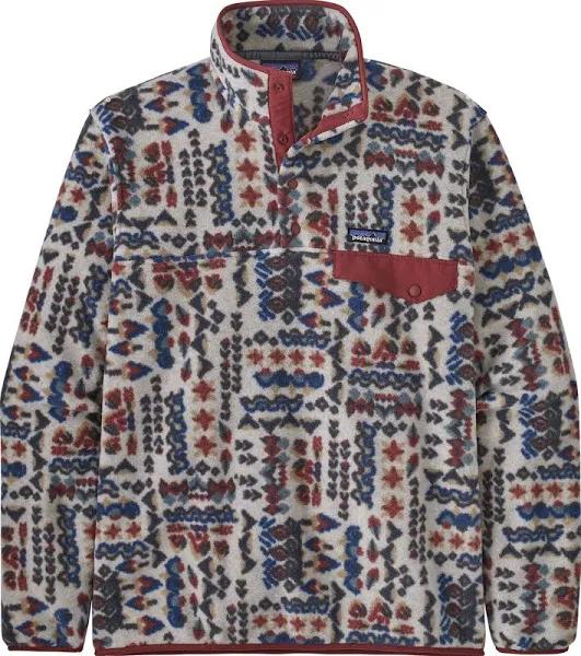 Patagonia LW Synch Snap-T Fleece Beige Maroon Blue - XS