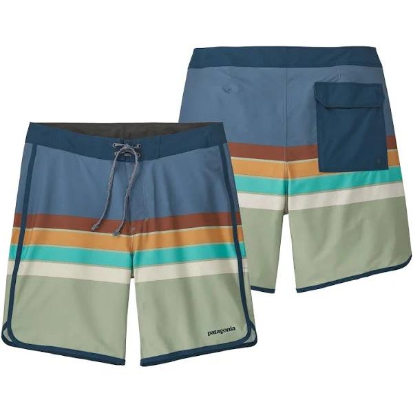 Patagonia Men's Hydropeak Scallop Boardshorts - 18" - Santa Cruz Stripe Long: Pigeon Blue / 33