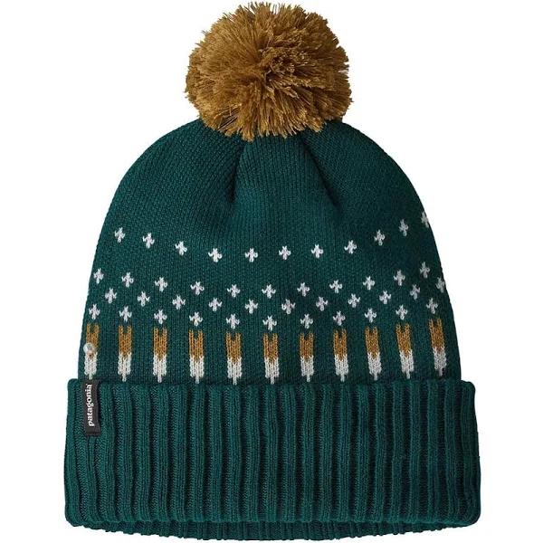 Patagonia Powder Town Beanie-Snowfall Knit: Dark Borealis Green