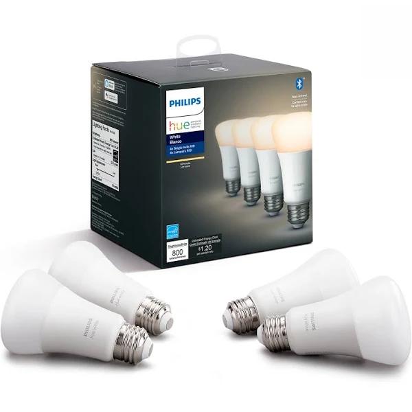 Philips 476977 Hue White A19 Bluetooth Smart LED Bulb (4 Pack)