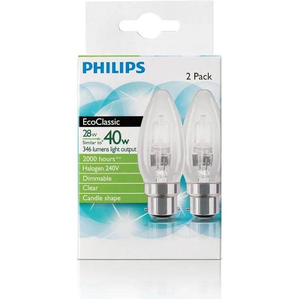 Philips Halogen Globe Candle 28W BC Clear - 2 Pack