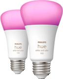 Philips Hue White and Color Ambiance A19 Bluetooth 75W Smart LED Bulb, 2-Pack