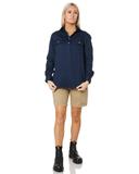 Pilbara Womens Closed Front Long Sleeve Shirt, 16 / French Navy