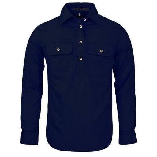 Pilbara Womens Closed Front Long Sleeve Shirt, 16 / French Navy