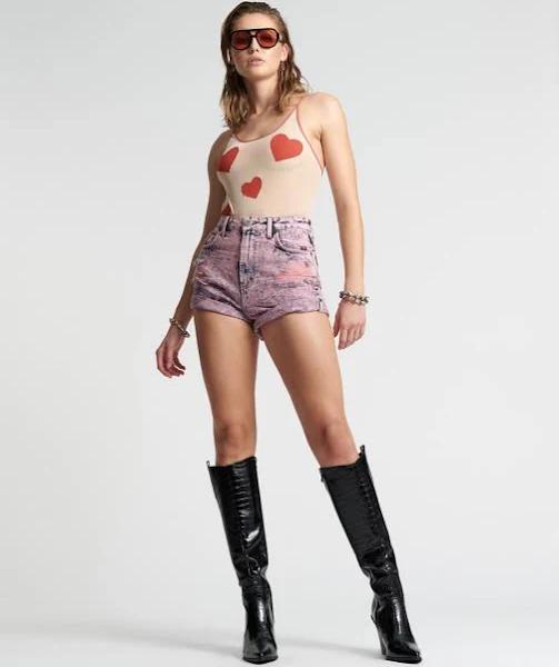 Pink Pistol Bandits High Waist Denim Short