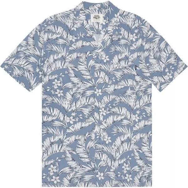 Piping Hot Palm Flower Print Resort Shirt | Blue | XXXL