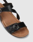 Planet Beck Black Leather Black Womens Leather Sandals Flat Sandals