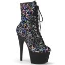 Pleaser ADORE-1020LP Pewter Leopard Print Holo Boot Size 7