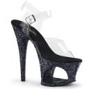 Pleaser ADORE-708LG Clear/Black Holo Glitter Platform Sandal Size 11