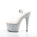 Pleaser ADORE-708LG Clear/Black Holo Glitter Platform Sandal Size 11