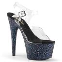 Pleaser ADORE-708LG Clear/Black Holo Glitter Platform Sandal Size 11