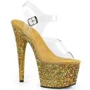 Pleaser ADORE-708LG Clear/Black Holo Glitter Platform Sandal Size 11